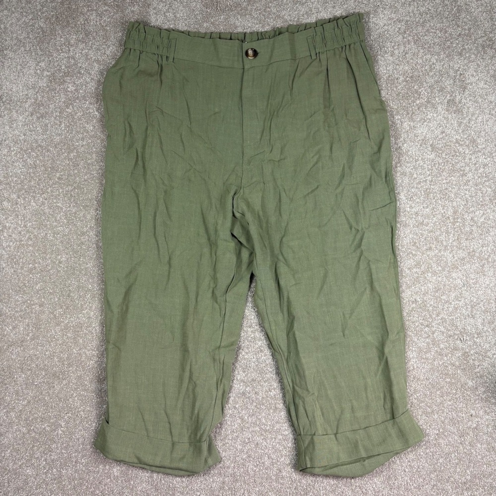 Halara Olive Green Elastic Waist Cuffed Cropped Pants 2X NWT